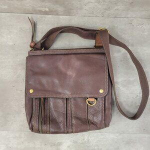 Fossil Vintage Brown Pebbled Crossbody Bag Leather Snap Flap & Zip Brass